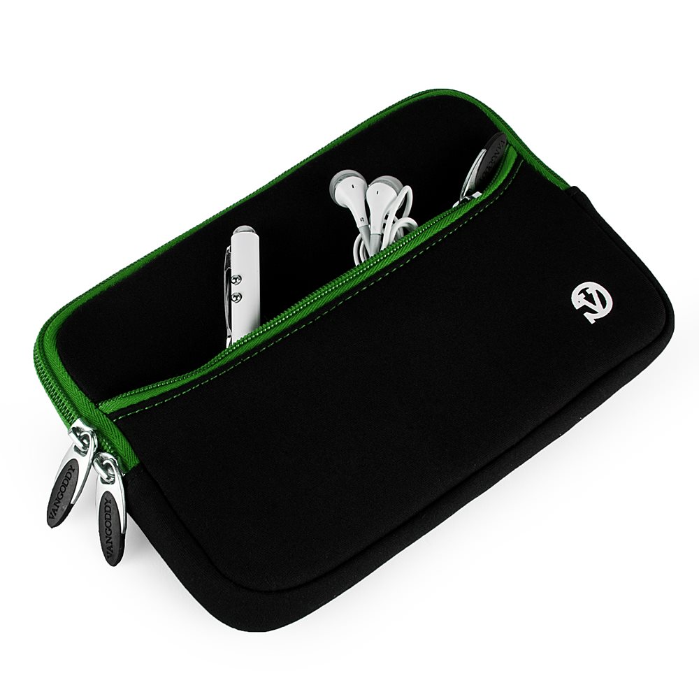 VANGODDY Universal Protective Neoprene Sleeve for 6, 7 inch Tablet Devices, Black with Green Trim