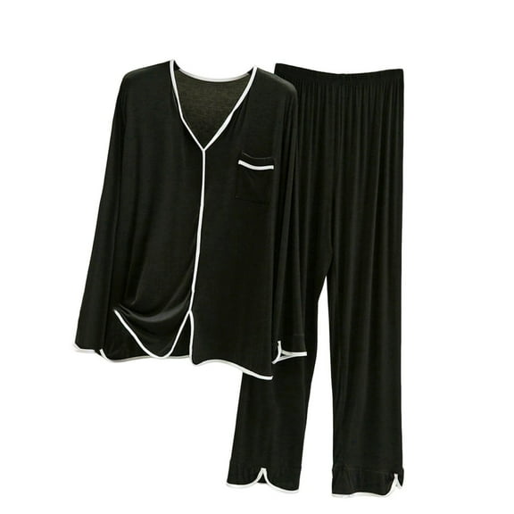 Bovxnpu Pajamas for Women Set Loungewear Set, Women' s 2 Piece Pajamas Set Button Down Shirt Pants Cotton Loose Sleepwear Loungewear