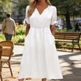 thumbnail image 2 of GUACER Women's Satin V-Neck Midi Dress with Pockets Short Sleeve Elegant Party Wedding Guest Dresses, 2 of 9