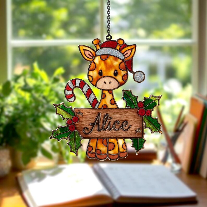 Personalized Giraffe Ornament - Giraffe Hologram Gift for Christmas 2025 - Custom Giraffe Suncatcher For Christmas - Custom Name Ornament