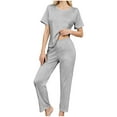 thumbnail image 5 of Ruimatai Women's Pajama Set 3PCS Casual Sleepwear Short Sleeve Top with Shorts and Pants Soft Comfortable Home Lounge Wear, 5 of 9