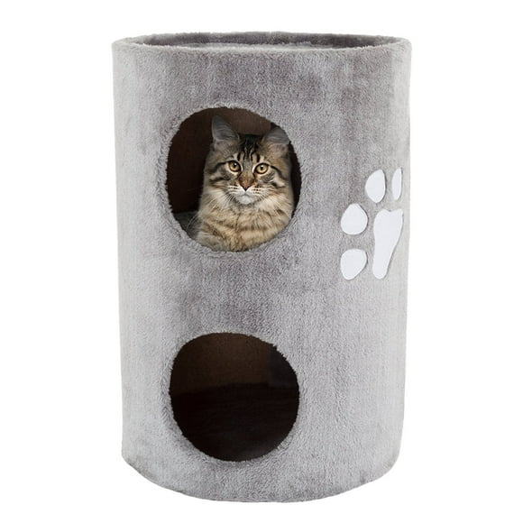 PETMAKER 80-PET5080 Cat Condo 2 Story Double Hole with Scratching Surface, 14&quot; x 20.5&quot;, Gray