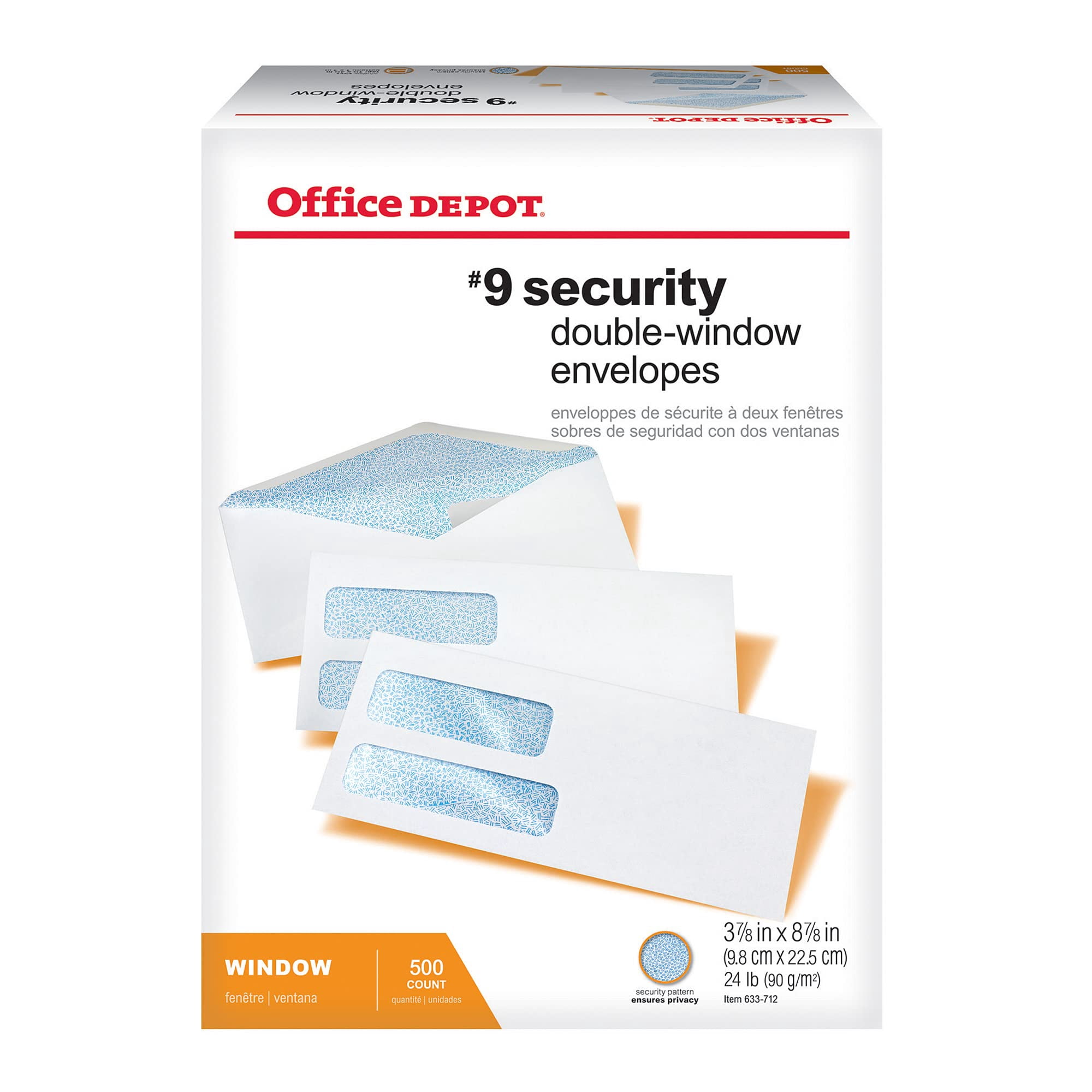 Office Depot Double-Window Envelopes, #9 (3 7/8in. x 8 7/8in.), White, Moisture Seal, Box Of 500, 12040