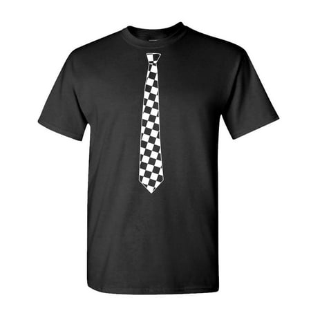 CHECKERBOARD TIE - funny joke gag party - Mens Cotton T-Shirt (Best Tie For Checkered Shirt)
