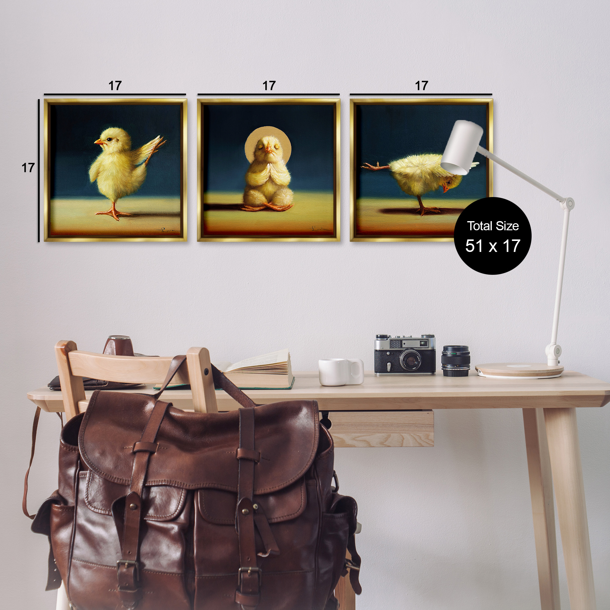 Stupell Industries Yoga Chick Trio Stretching Poses Animals & Insects Painting Gold Floater Framed Canvas Art Print Wall Art, 18 x 18, Set of 3