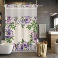thumbnail image 5 of Purple White Flowers No Hooks Shower Curtain with Snap-in Liner Spring Plants Green Leaf Watercolor Linen Texture Shower Curtains for Bathroom, Waterproof, Easy Install, Washable 48"x72", 5 of 9