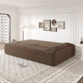 thumbnail image 4 of Miekor Modern Floor Sofa with 2 Pillows,Convertible Teddy Fabric Foam-Filled Sleeper Sofa Bed,15" Full Size Folding Mattress for Living Room,Guest Bed,Playroom,no assembly required,Brown MK2538, 4 of 12
