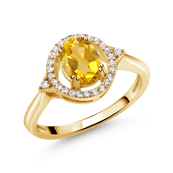 Gem Stone King 1.09 Ct Oval Yellow Citrine 18K Yellow Gold Plated Silver Ring (Size 7)