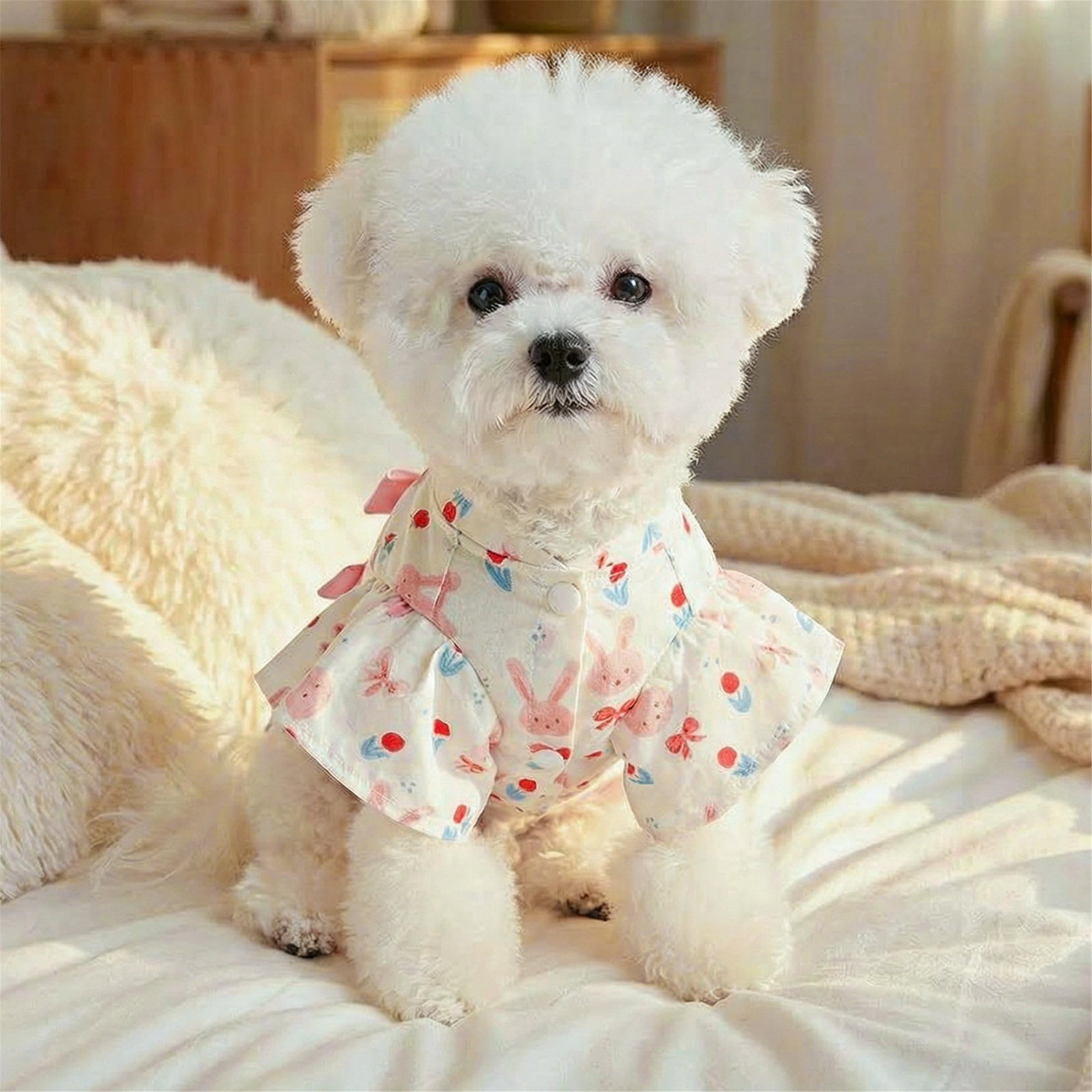 HQREA Premium Dog Shirt Girl Lightweight Puppy T-Shirt with Bow Tie Summer Bunny Printed Pet Easter Holiday Outfits Chihuahua Yorkie Clothes for Small Dogs