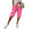 thumbnail image 2 of Glisme Casual Pants For Women Fashion Solid Large Pocket Elastic Capris Pants Red Trousers Regular Fit, 2 of 6