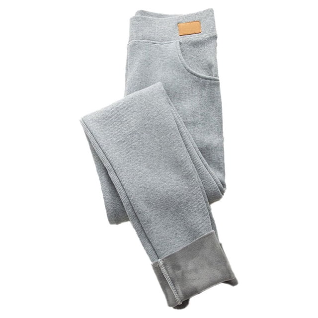 Yuarrent Mallas con forro polar para mujer, mallas deportivas térmicas de Color sólido para niña, pantalones de invierno, accesorio de ropa, Suministros térmicos Gris claro/L