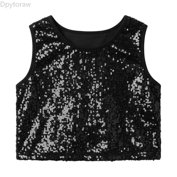 Dpytoraw Girls Performance Vest Stretch Sequin Tank Top For Holiday Choir Concert Stage Show Costume Girl Vest‌ Size Black 3-4 Years
