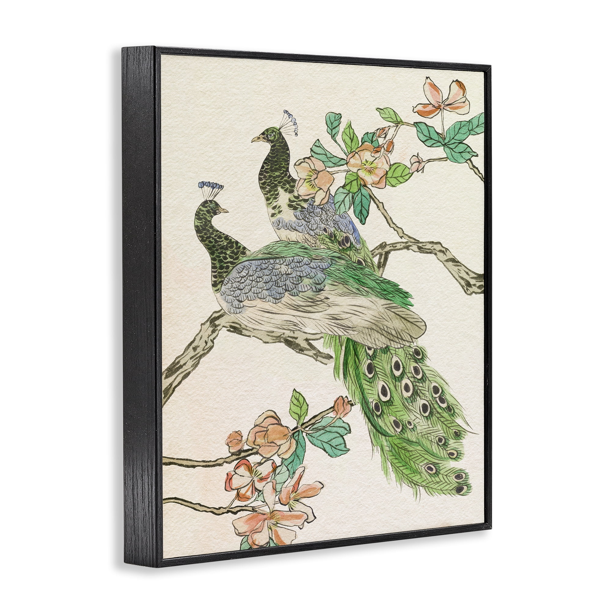 Stupell Industries Peacock Perched on Branch Animals & Insects Painting Black Framed Art Print Wall Art, 11 x 14