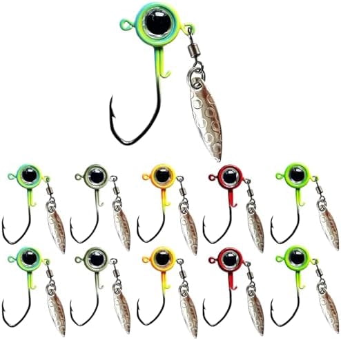 WLIKKSCrappie Jigs Underspin Jig Heads 3D Eyes Crappie Jig Heads 1/32oz 1/16oz 1/8oz Fishing Jig Heads for Crappie Bluegill 10 Packs