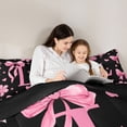 thumbnail image 4 of Erosebridal Letter L Monogrammed Full Size Comforter Sets,Pink Ribbon Bow Girls Bedding Sets For Kids,Reversible black,3pcs, 4 of 7