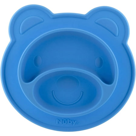 Nuby Sure Grip Silicone Miracle Mat 2-Section Bear Plate, Blue
