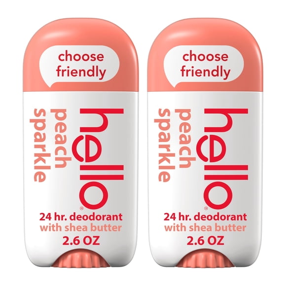 Hello Peach Aluminum Free Deodorant for Women + Men, Natural Fragrance, Dermatologically tested, Baking Soda Free, Parabens Free, Dye Free, 24 Hour Odor Protection, 2 Pack