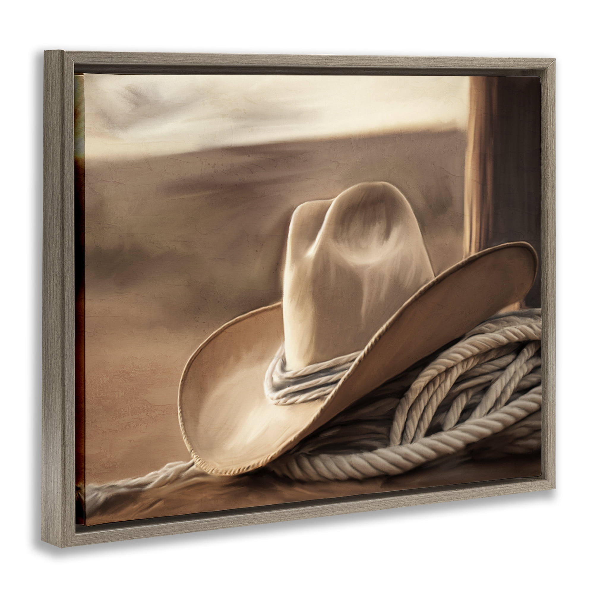 Stupell Industries White Cowboy Hat Brown Framed Floater Canvas Wall Art, design by Kim Allen