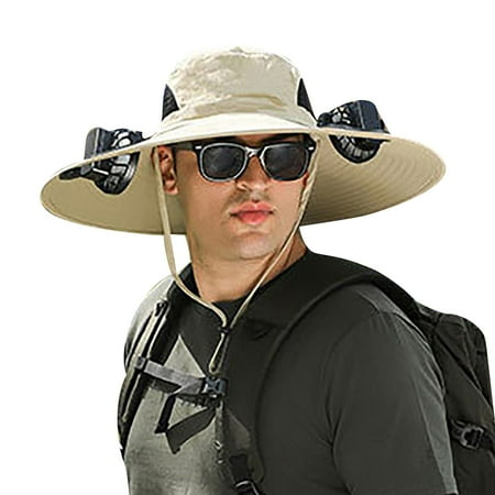 LMEEOR Fan Solar Fan Wide Solar Fan Outdoor Fishing Hat Men Sun Hat with 2 Solar Fan Fishing Hats 3 Speed Fan Hat Handheld Fan for Indoor