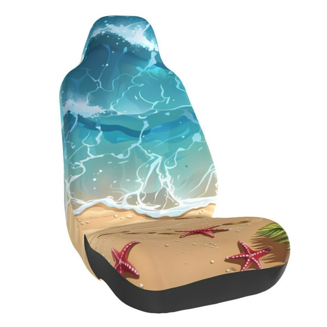 Wukai Tropical Beach With Starfish Full Set Car Seat Covers with Soft Padding Universal Auto Front Seats Protector and Cushion Mat
