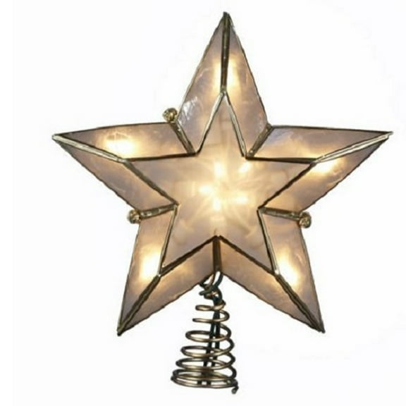 6" Inch 5-Point Ivory Gold Capiz Star Christmas Holiday Tree Topper w/ 10 Lights
