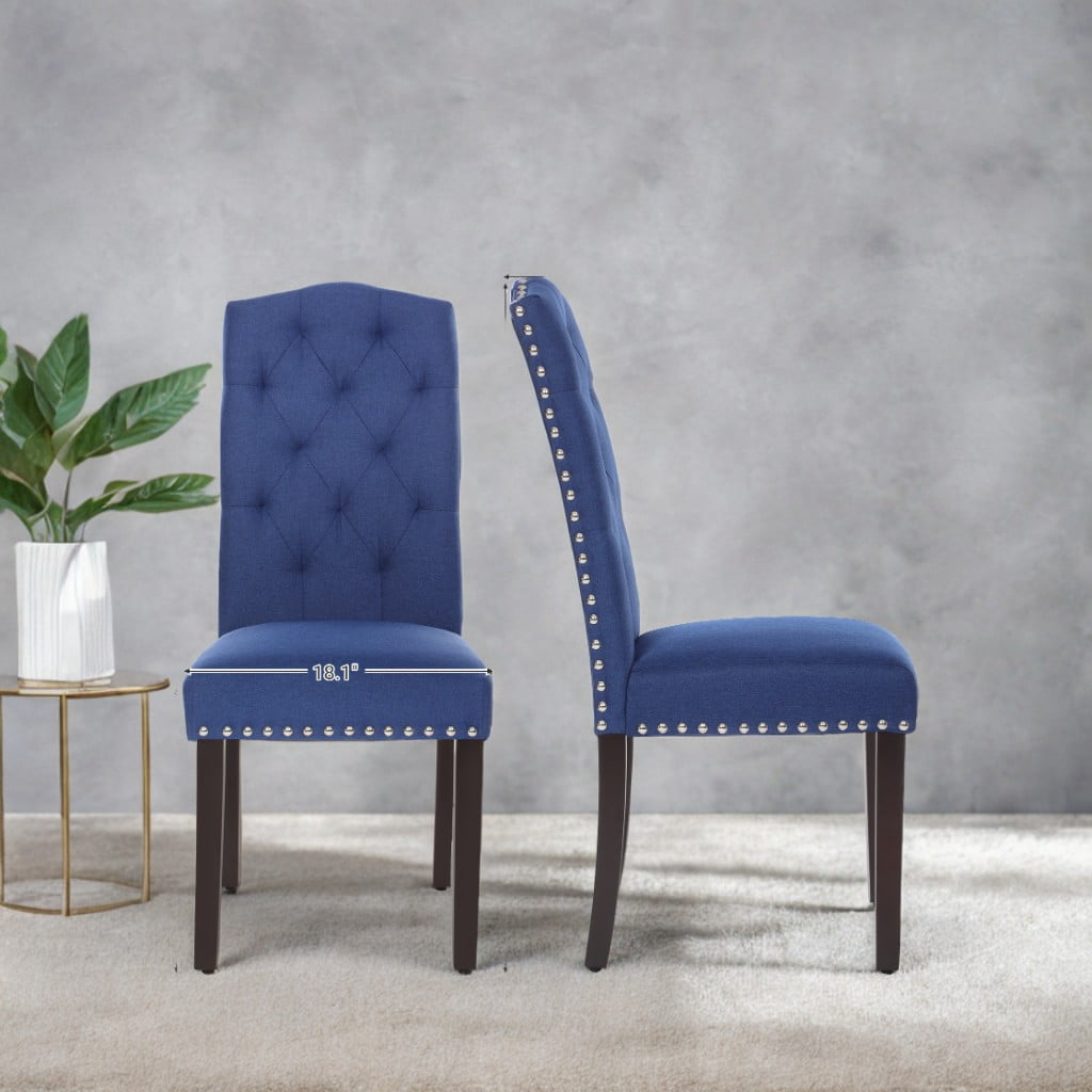 Set of 2 Dining Chairs, High Back, Tufted Design, Solid Wood Legs, Upholstered Seats, 18.1" x 23.2" x 40.5".