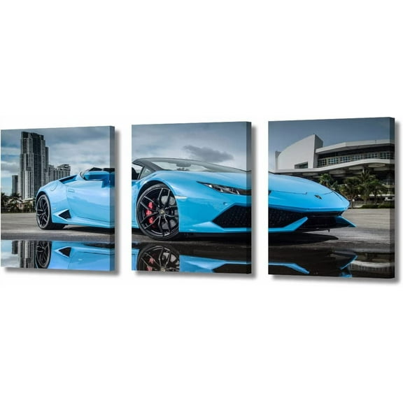 Hieng Black Supercar at Sunset Canvas Prints Hypercar Wall Art Paintings Sports Car Posters Stretched Pictures for Living Room Modern Home Decor Wall Art Decorations（Only canvas）