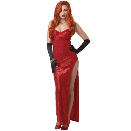 Jessica Rabbit Womens Costume Red Sequin Silver Screen Sinsation Adult Sexy