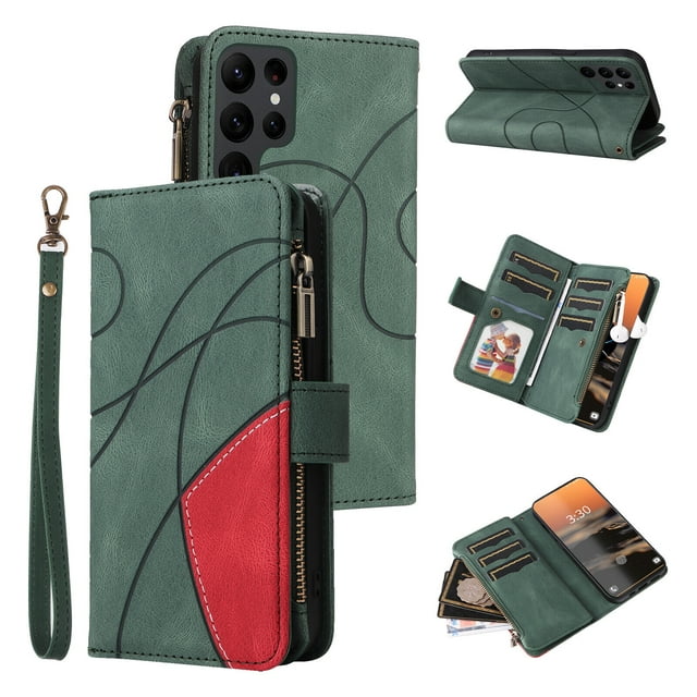 Compatible with Samsung Galaxy S23 Ultra 5G Wallet Case with Card Slots PU Leather Zipper Flip Folio Cover