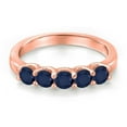 thumbnail image 3 of Gem Stone King 18K Rose Gold Plated Silver Blue Sapphire Wedding-Bands Ring for Women | 1.10 Cttw | Round 3.5MM | Gemstone September Birthstone | Size 6, 3 of 6