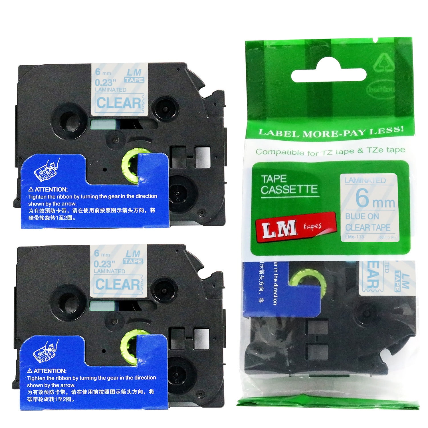 Blue on Clear Label Tape TZ 113 TZe 113 Compatible for Brother P-Touch 6mm 8m 