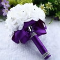 thumbnail image 3 of FNGZ Artificial Clearance Promo Crystal Roses Bridesmaid Wedding Bouquet Bridal Artificial Silk Flowers Purple Purple, 3 of 4
