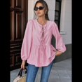thumbnail image 4 of Blusa Holgada con Cuello en V y Mangas Abullonadas con Cordones para Mujer, Estilo Y2K, Ropa de Verano. Melocotón L, 4 of 8
