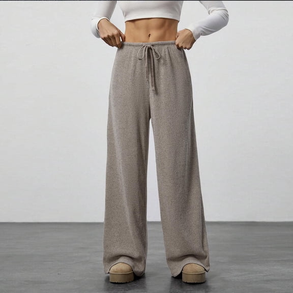 ClodeEU Womens Draped Wide Leg Pants,Drawstring Waist Low Rise Casual Long Trousers Brown,Womens Plus L