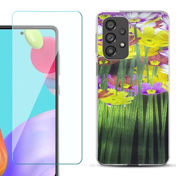 Slim-Fit Gel TPU Phone Case for Samsung Galaxy A33 5G, with Tempered Glass Screen Protector, by OneToughShield ® - Dream Flower