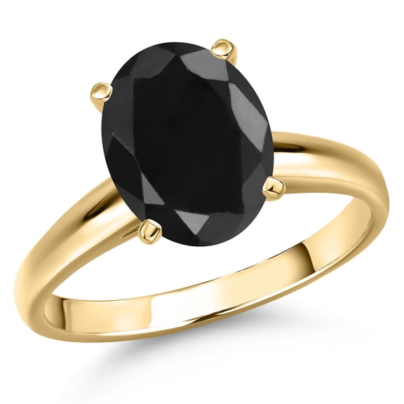 Gem Stone King 14K Yellow Gold Black Sapphire Engagement Ring for Women | 6.00 Cttw | Oval 12X10MM | Gemstone September Birthstone | Size 7