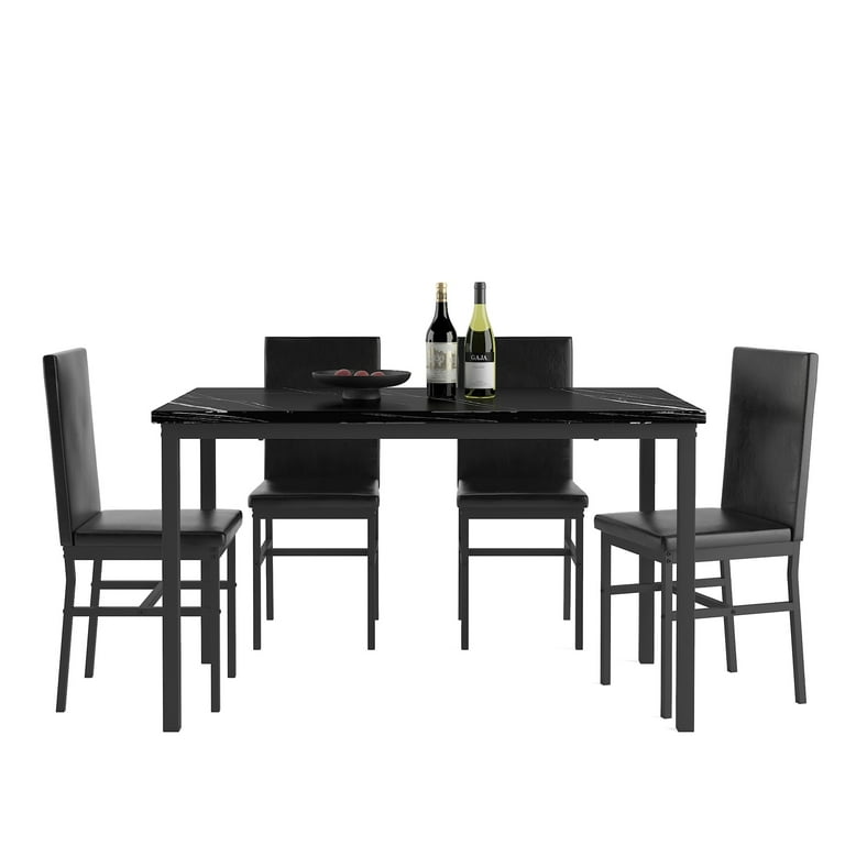 SYNGAR 5 Piece Dining Set, Modern Dining Table and Chairs Set for 4,  Kitchen Dining Table Set with Faux Marble Tabletop & 4 PU Leather  Upholstered