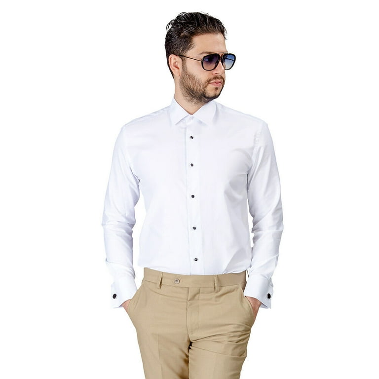 mens white dress shirt with cufflinks Formal French Cuff Dress Shirt, 3XL Standard, Slim Fit