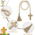 thumbnail image 3 of Easter Wood Bead Garland Farmhouse Decorative Wooden Beads Prayer Beads Tassel Garland Wall Hanging Decoration with Cross for Tiered Tray, 3 of 6