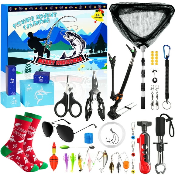 Fishing Advent Calendar 2025 for Adult Men Teen Boys, 2025 Fishing Tools Accessories Kit Christmas Countdown Gifts, 24 Days of Lure Accessories and Gear Surprises for Fish Lovers