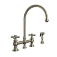 thumbnail image 2 of Whitehaus Vintage III Plus Bridge Faucet with Long Gooseneck Swivel Spout, Cross Handles and Solid Brass Side Spray, 2 of 4