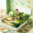 thumbnail image 4 of Manfei Cartoon T-Rex Wildlife Fitted Sheet Queen,Funny Animals Bedding,Green Yellow,3pcs,1 Fitted Sheet and 2 Pillowcases, 4 of 6