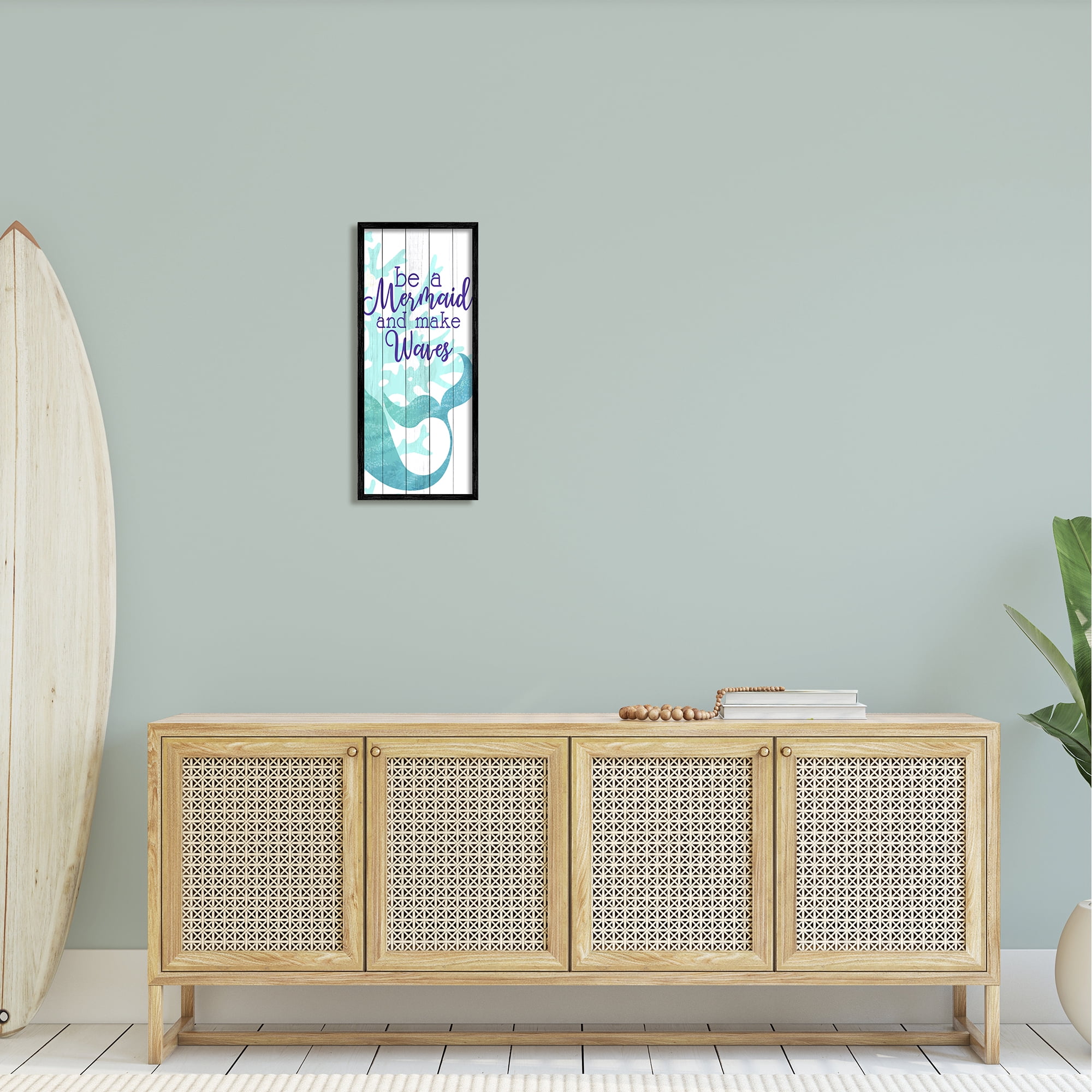 Stupell Industries Make Waves Mermaid Saying Calligraphy Turquoise Tail, 10 x 24, Design by Kim Allen