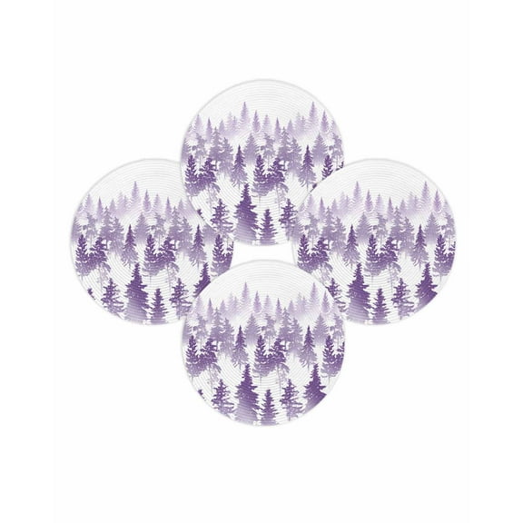 Round Placemats Set of 4 Pine Tree Place Mats Washable Woven Placemat Nature Foggy Forest Purple Ombre Circle Braided Table Mat for Kitchen Dining Table Party Home Decor 15 Inch