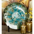 thumbnail image 3 of DecMode 18" Round Abstract Handmade Textured Plate Green Glass Charger with Black Display Stand, 3 of 15