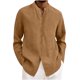 thumbnail image 2 of Ceisia Men's Relaxed Fit Linen Blend Stand Collar Shirt, Solid Color Long Sleeve Casual Button-Up Top Gifts, 2 of 6