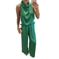 thumbnail image 4 of Haivin Women's Casual Satin Pants and Sleeveless Denim Jacket Set, Hoodless Design with Soft Fabric, Comfortable and Versatile for Daily Wear and Travel, 4 of 4