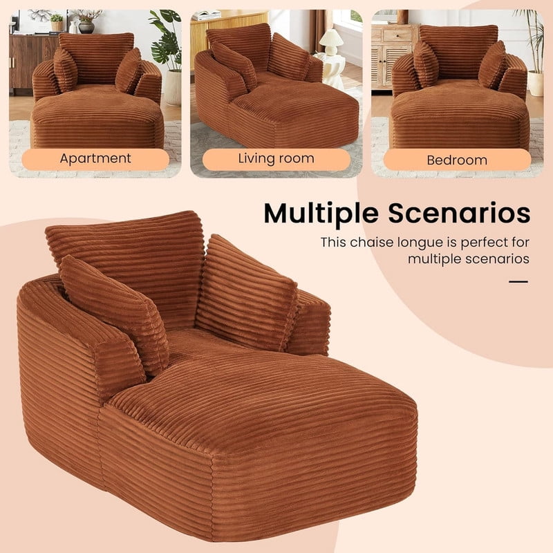 Modern Oversized Corduroy Chaise Lounge Chair, Corduroy Upholstered Modern Sleeper Sofa Lounger Chair for Living Room/Dorm/Apartment, 45.3''x64.6''