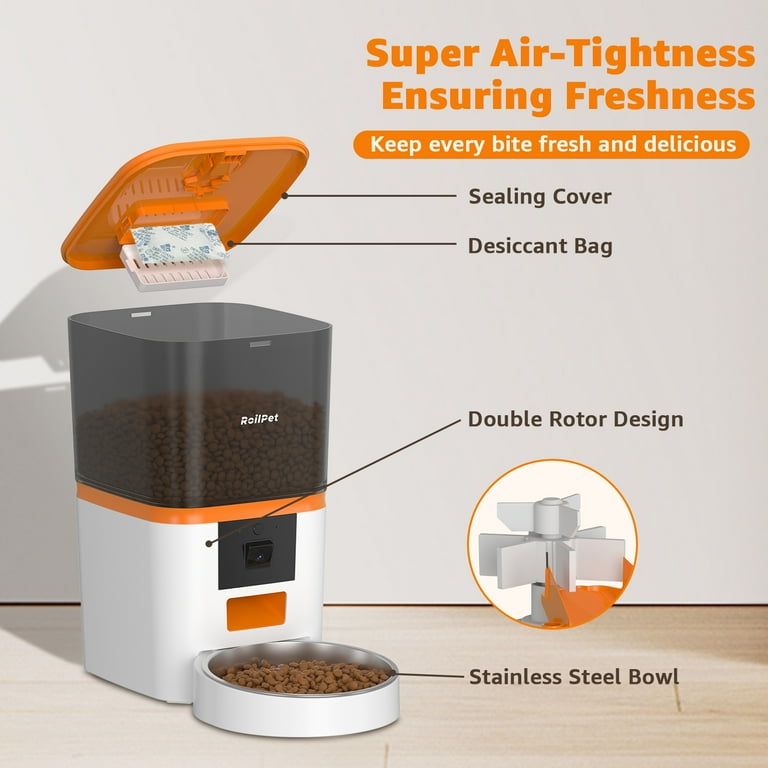 Roilpet 6L Automatic Pet Feeder for Cats Dogs Rabbits with Camera