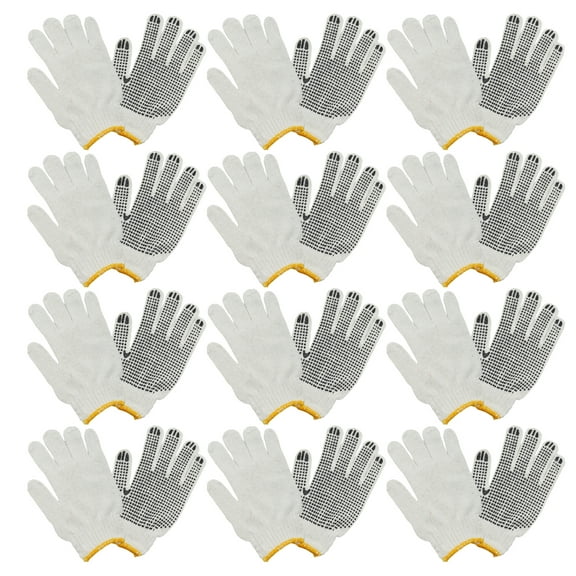 Bulk PVC Dotted Knit Work Gloves for Men Women, Comfortable Non Slip Cotton Gloves for General Purpose, One Size Bulk (12 Pairs)